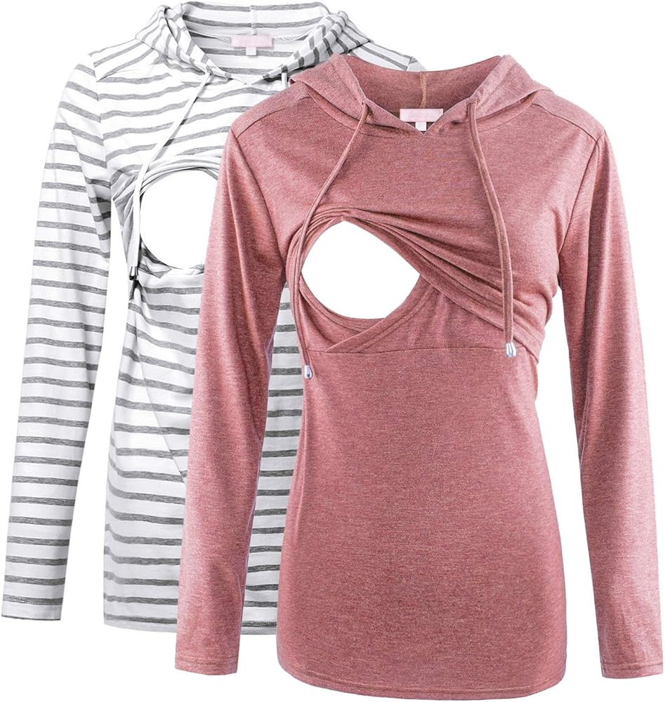 Bhome Nursing Shirt Long Sleeves Hoodie Breastfeeding Top Sweatshirt | Amazon (US)