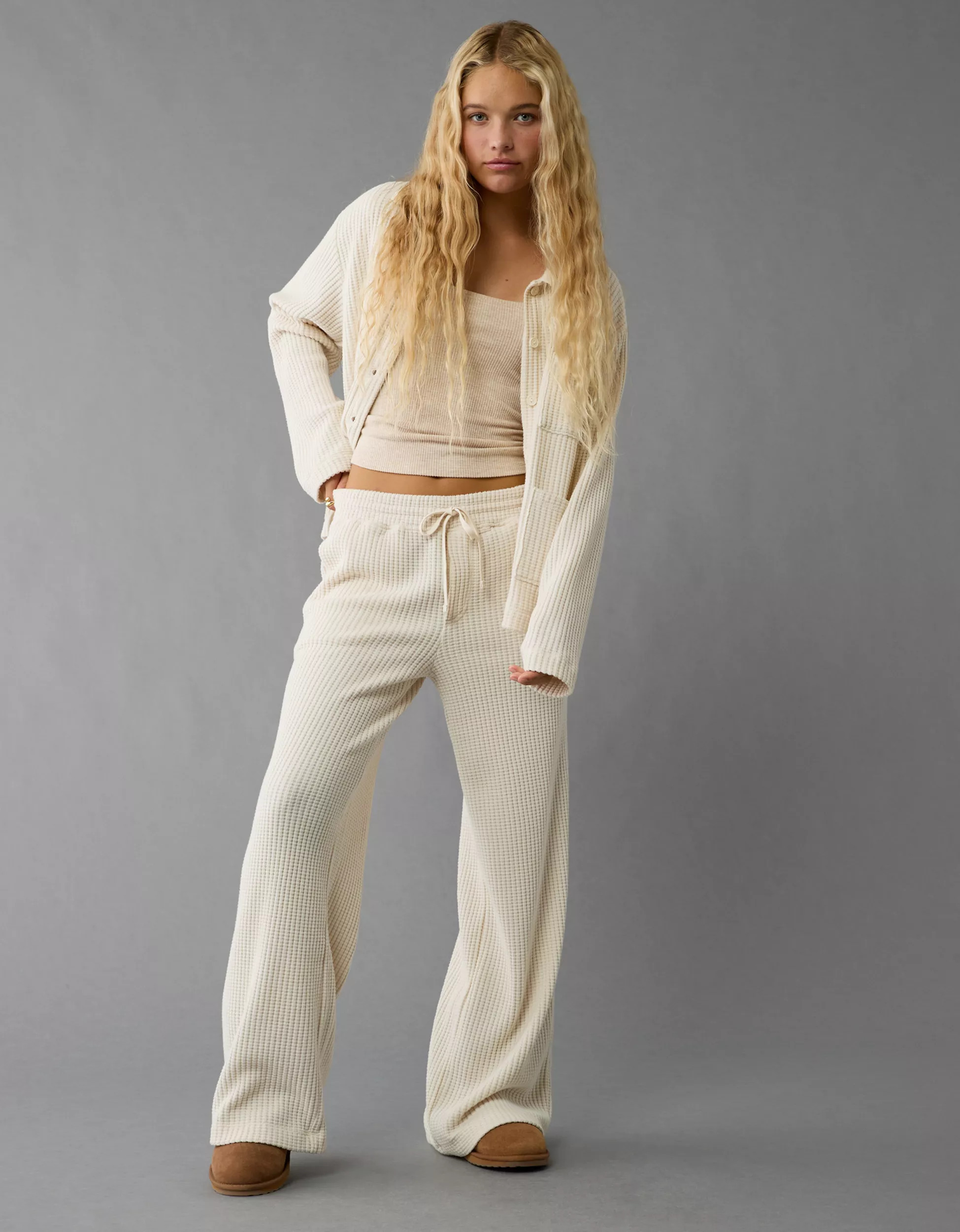AE Fleece Waffle Wide-Leg Pant | American Eagle Outfitters (US & CA)