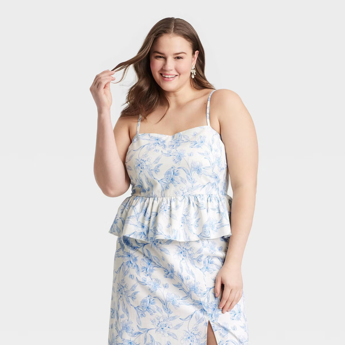 Women's Peplum Tank Top - A New Day™ Cream/Blue Floral | Target