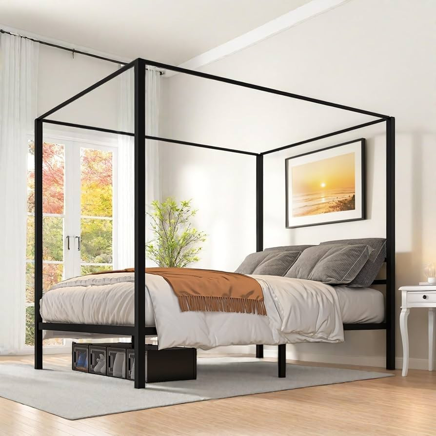 YITAHOME Metal Four Poster Canopy Bed Frame 14 Inch Platform with Built-in Headboard Strong Metal... | Amazon (US)