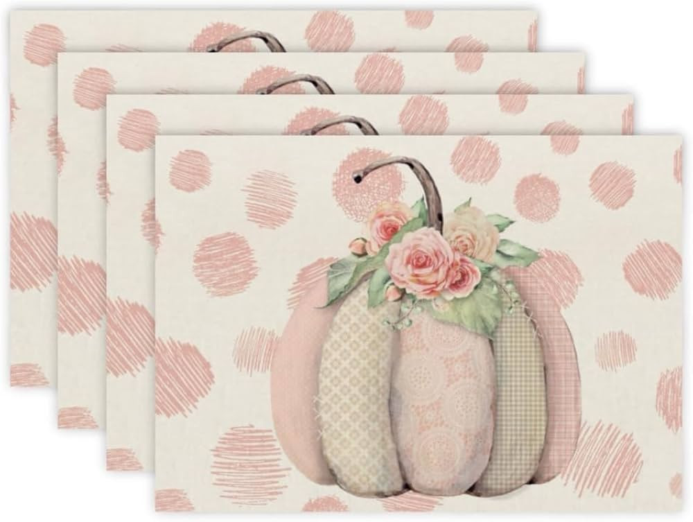 Fall Placemats Set of 4, 12x18 Inch Thanksgiving Thankful Harvest Pink Pumpkins Floral Decoration... | Amazon (US)