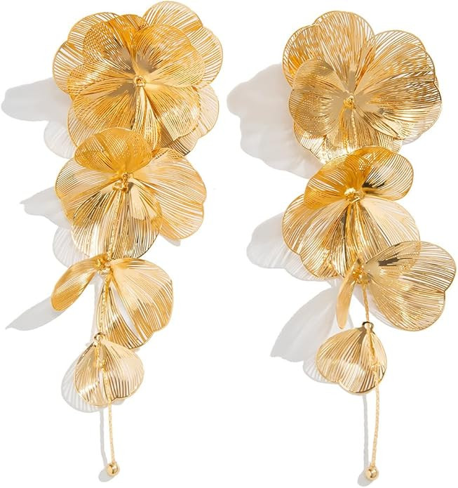 Bohemian Flower Drop Dangle Earrings Flower Earrings for Women Exaggerated Big Flowers Earrings F... | Amazon (US)