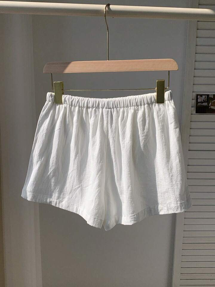 Comfortcana Women's Solid Color Waist Tie Pocket Wide Leg Loose Casual Shorts | SHEIN