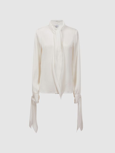 Reiss Ivory Giselle Tie Detail Blouse | Reiss UK