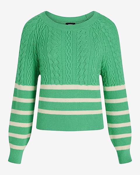Striped Cable Knit Crew Neck Sweater | Express (Pmt Risk)