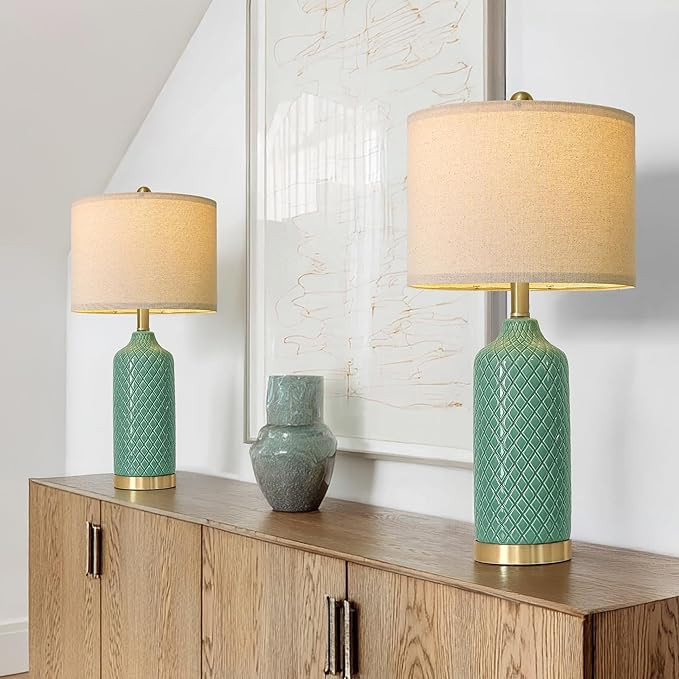 G-SAFAVA24.25 Modern Ceramic Green Table Lamps Set of 2 for Living Room, Farmhouse, Bedside, Bedr... | Amazon (US)