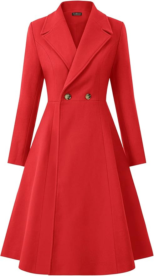 CURLBIUTY Women's Pea Coat Double Breasted A Line Long Trench Coat Winter Dress Coat with Pockets | Amazon (US)