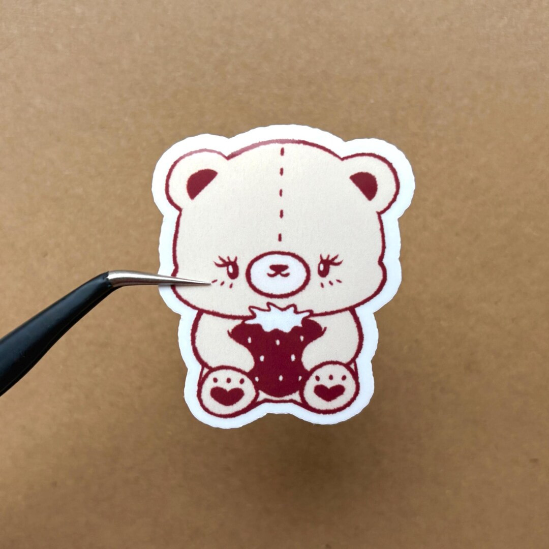 Strawberry Teddy Bear Vinyl Sticker Waterproof, Cute Sticker, Laptop, Journal, Planners, Bujo, Ki... | Etsy (US)