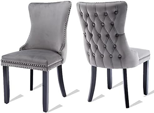 Velvet Dining Chairs Set of 2, Tufted Upholstered Wingback High-end Dining Kitchen Chair with Nai... | Amazon (US)