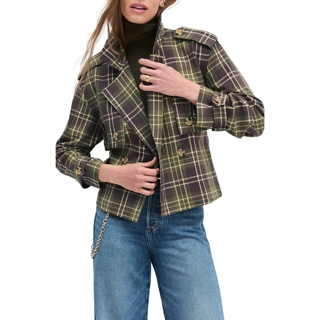 Favorite Daughter The Cropped Charles Plaid Trench Coat in Countryside Plaid at Nordstrom, Size Medium | Nordstrom