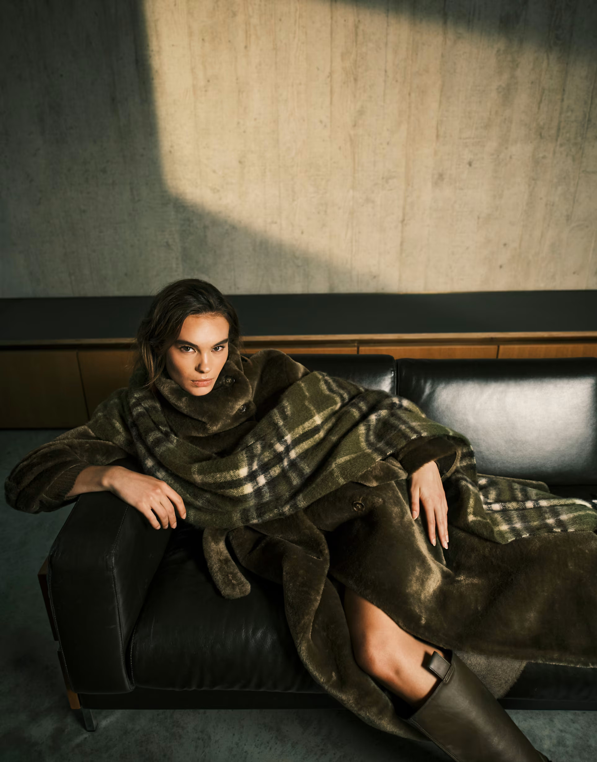 ASOS DESIGN oversized woven check tassel scarf in olive | ASOS (Global)