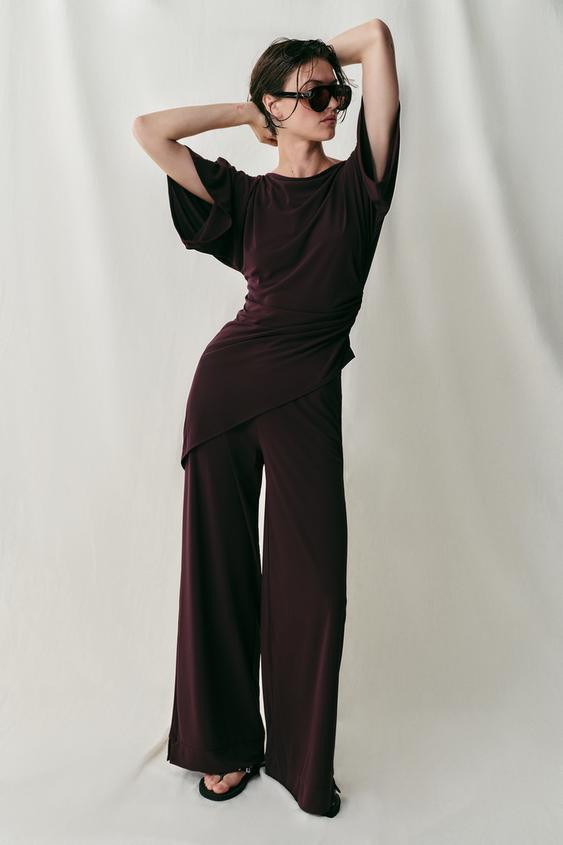 Zara - Crepe Straight Leg Pants With Vents - Black - L - Woman | Zara US