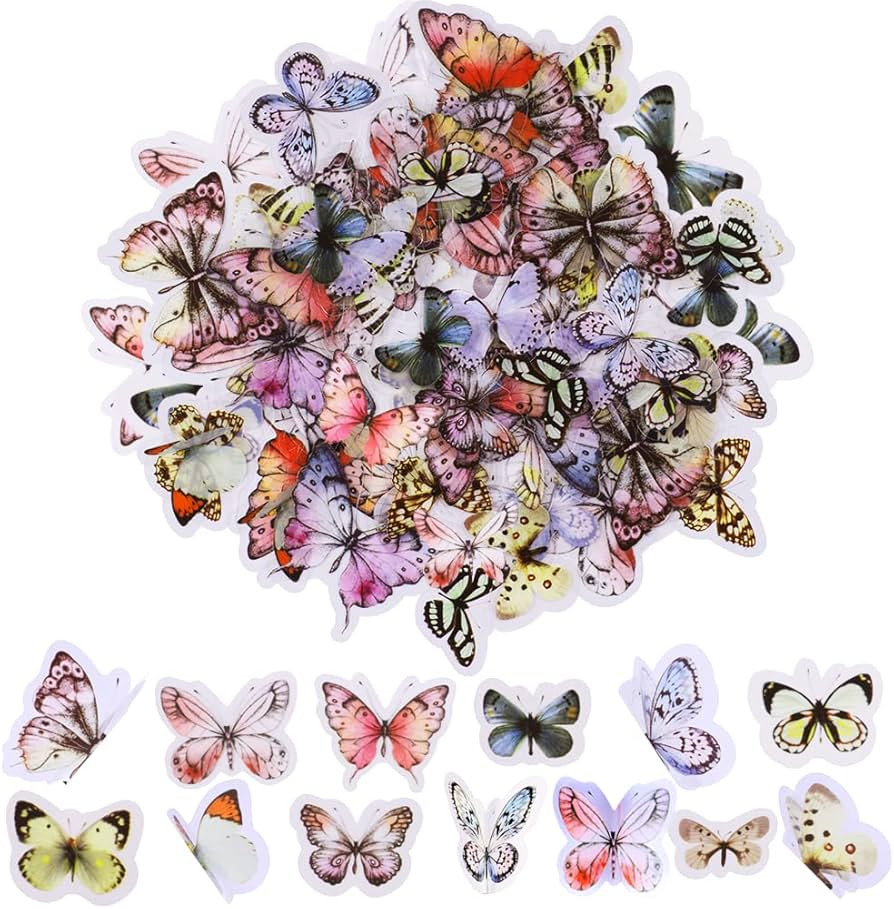 80Pcs Butterfly Stickers, Multicolor Crafts Butterflies Sticker for Decorating Cup Scrapbook Card... | Amazon (UK)