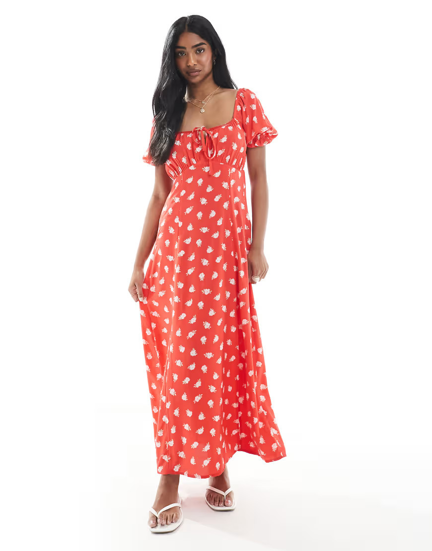 Miss Selfridge spun tea midaxi dress in red floral-Multi | ASOS (Global)
