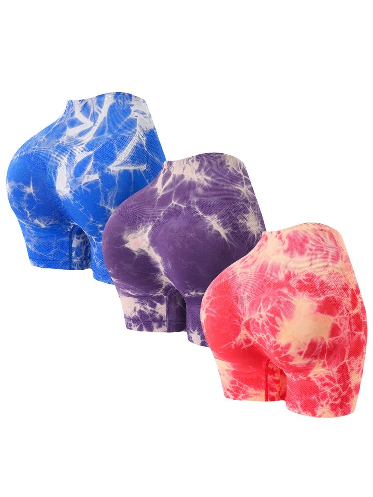3pcs Seamless Breathable Softness Tie Dye Scrunch Butt Sports Shorts | SHEIN