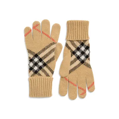 burberry Large Core Check Cashmere Blend Gloves in Sand at Nordstrom, Size Medium | Nordstrom
