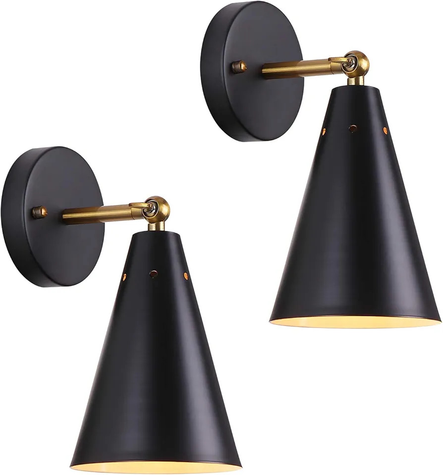 MWZ Modern Black Wall Sconces Lighting, 2 Pack Gold Rustic Wall Sconce Fixture Farmhouse Wall Lam... | Amazon (US)