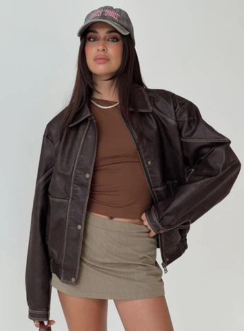 Jaxton Faux Leather Jacket Brown | Princess Polly US