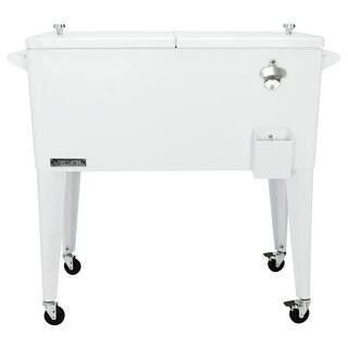 80 qt. White Classic Outdoor Rolling Patio Cooler with Wheels and Handles | The Home Depot