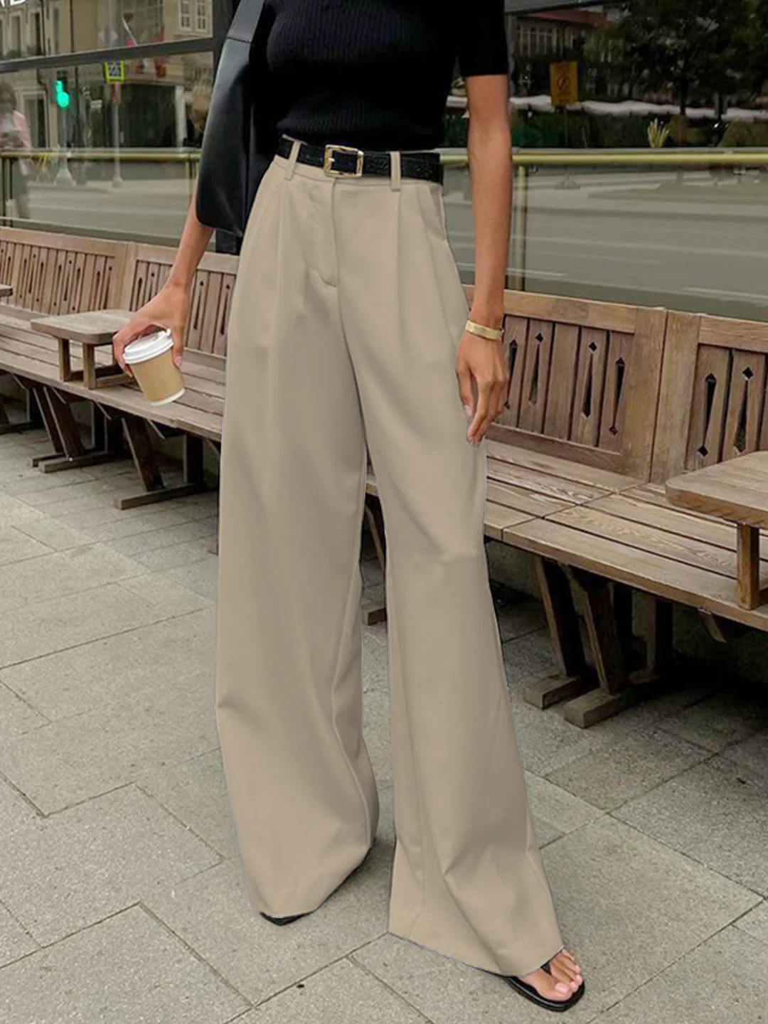Solid Wide Leg Pants Without Belt | Commense