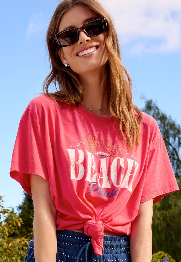 Beach Please Oversized Fit Graphic Tee | Maurices