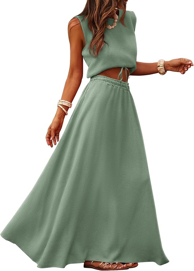 Caracilia Women's 2 Piece Maxi Skirt Sets 2026 Summer Casual Cropped Tank Top High Waisted Long S... | Amazon (US)