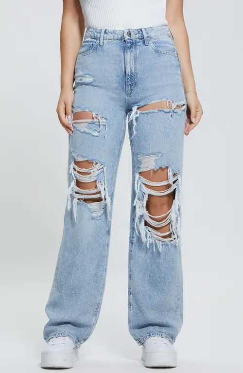 GUESS '90s Distressed High Waist Nonstretch Jeans in Rhyme Destroy at Nordstrom, Size 28 X 32 | Nordstrom