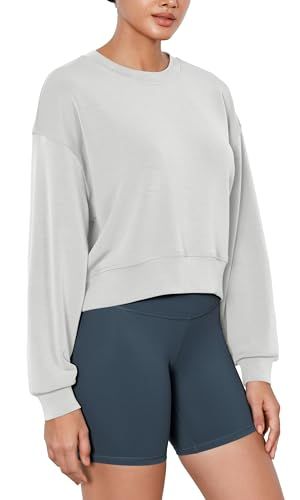 ODODOS Modal Soft Long Sleeve Cropped Sweatshirts for Women Oversized Crew Neck Pullover Crop Top | Amazon (US)