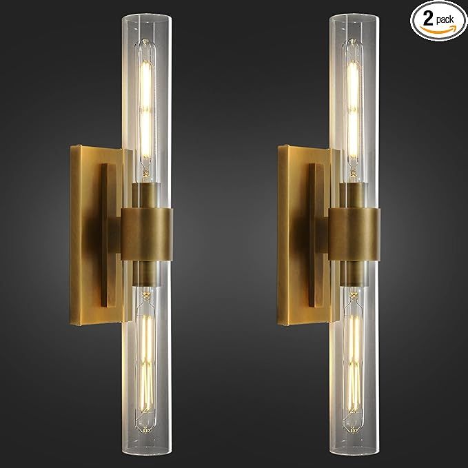Brass Wall Sconces Set Of Two, 2-Light Dimmable Gold Sconces Wall Lighting 22.8 inches Bathroom S... | Amazon (US)