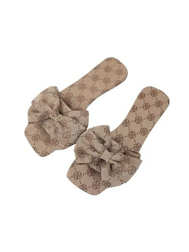 GORGLITTER Women's Bow Cute Sandals Trendy 2025 Graphic Print Dressy Open Square Toe Summer Slide Flat Sandals Brown Floral 9.5 | Amazon (US)