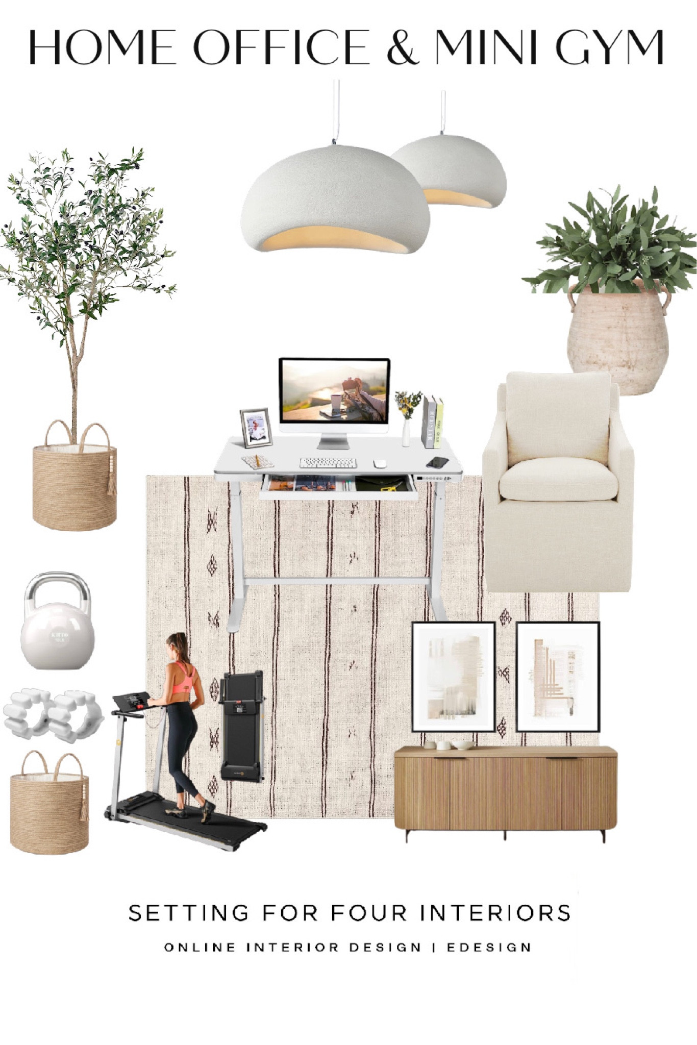 Sale on this gorgeous fluted sideboard!! Home office and mini gym! Store the kettle bell and weights in the basket when not in use!

Neutral, natural, white, beige, black, Modern organic, transitional, farmhouse, Amazon finds, Amazon home, found it on Amazon, pendant, olive tree, basket, planter, vase, sideboard, wall art, Loloi rug, standing desk, office chair, folding treadmill, wrist weights, ankle weights, kettle bell, storage basket, home, furniture, decor, sale, Amazon daily deal, luxury for less, designer lookalikes, Amazon style, Amazon home decor, Amazon deals, Amazon favorites 

Setting For Four Interiors
Virtual Interior Design 

#LTKhome #LTKsalealert #LTKunder50