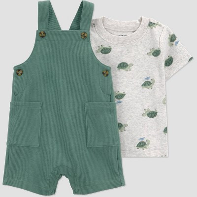 Carter's Just One You® Baby Boys' 2pc Turtles Pocket Overalls Set - Green Newborn | Target