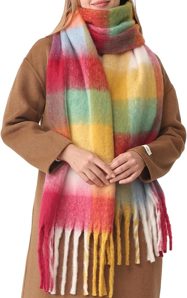 HOTIAN Women's Large Scarf Colorful Chunky Plaid Scarves Soft Winter Thick Tassel Warm Wrap Shawl | Amazon (US)