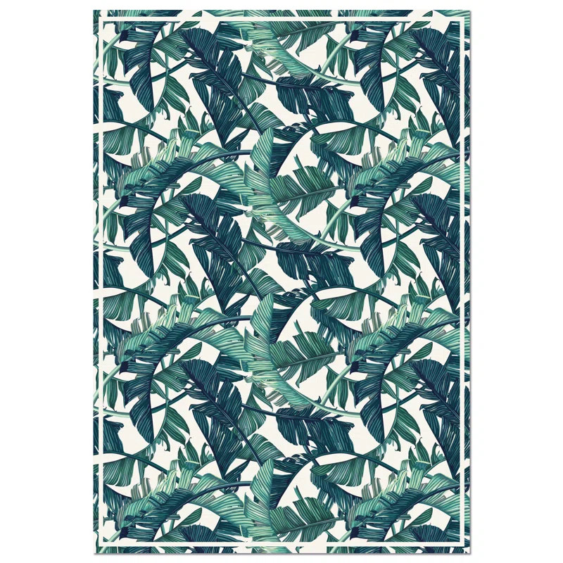 Teal Green Tropical Leaf Pattern Decorative Floor Mat | Wayfair North America
