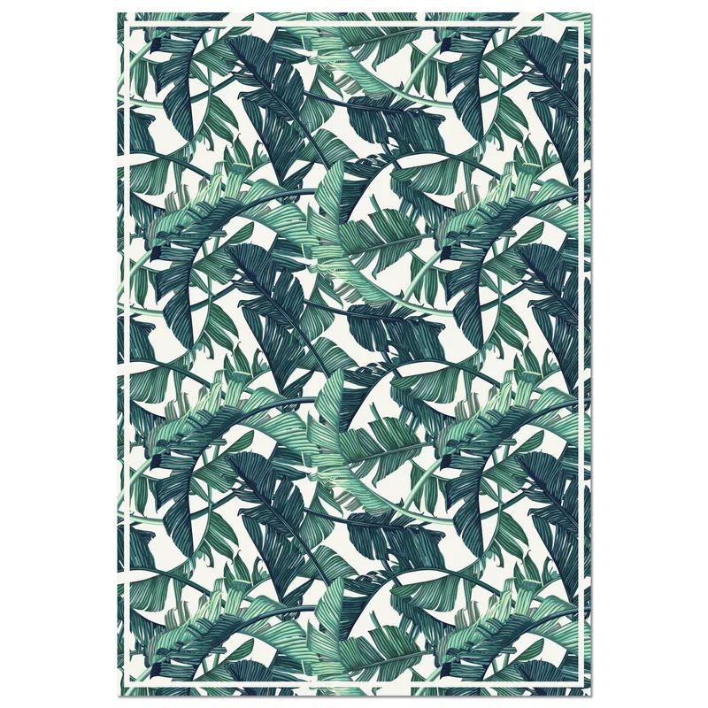 Teal Green Tropical Leaf Pattern Decorative Floor Mat | Wayfair North America