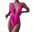 Lilosy Sexy Tie Criss Cross Plunge One Piece Thong Swimsuit High Cut Brazilian Bathing Suit | Amazon (US)