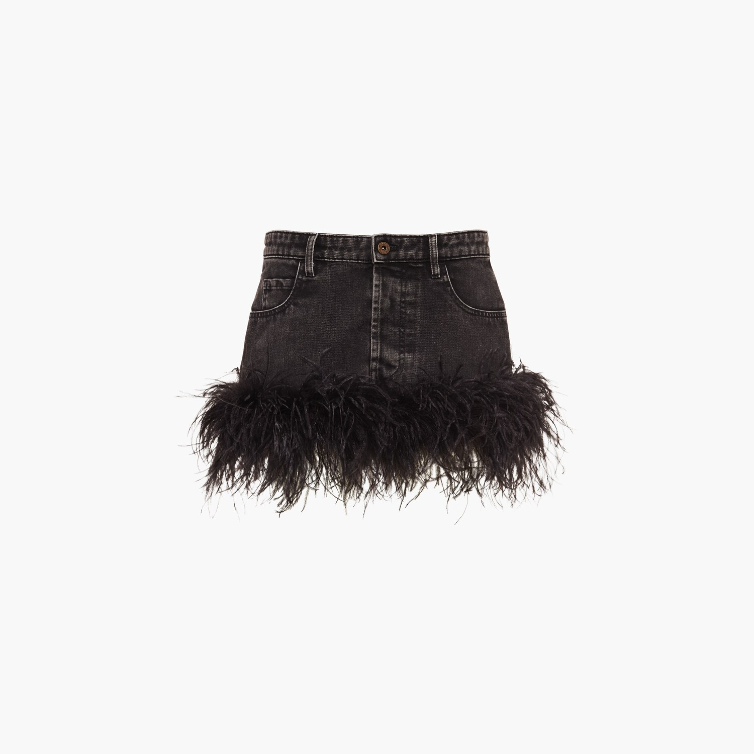 Denim miniskirt with feathers | Miu Miu US