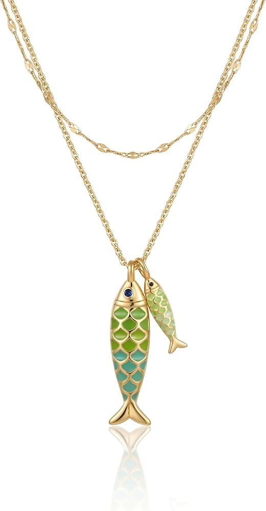 Gmai Fish Necklace for Women Double Layer 18K Gold Plated Colorful Enamel Fish Pendant Necklace A... | Amazon (US)