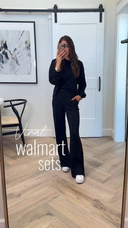 Scuba sets from Walmart selling out super fast …wide leg or joggers…they are both fabulous and the softest fabric ever! Reminds me of the incredible air essentials collection from Spanx but for less
Xs in bottoms 
Small in top with tie and I sized up one in crewneck to wear with leggings as well sz med
Casual Walmart outfit ideas 



#LTKVideo #LTKTravel #LTKFindsUnder50