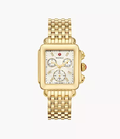Deco 18k Gold Diamond Dial Watch | Michele Watches