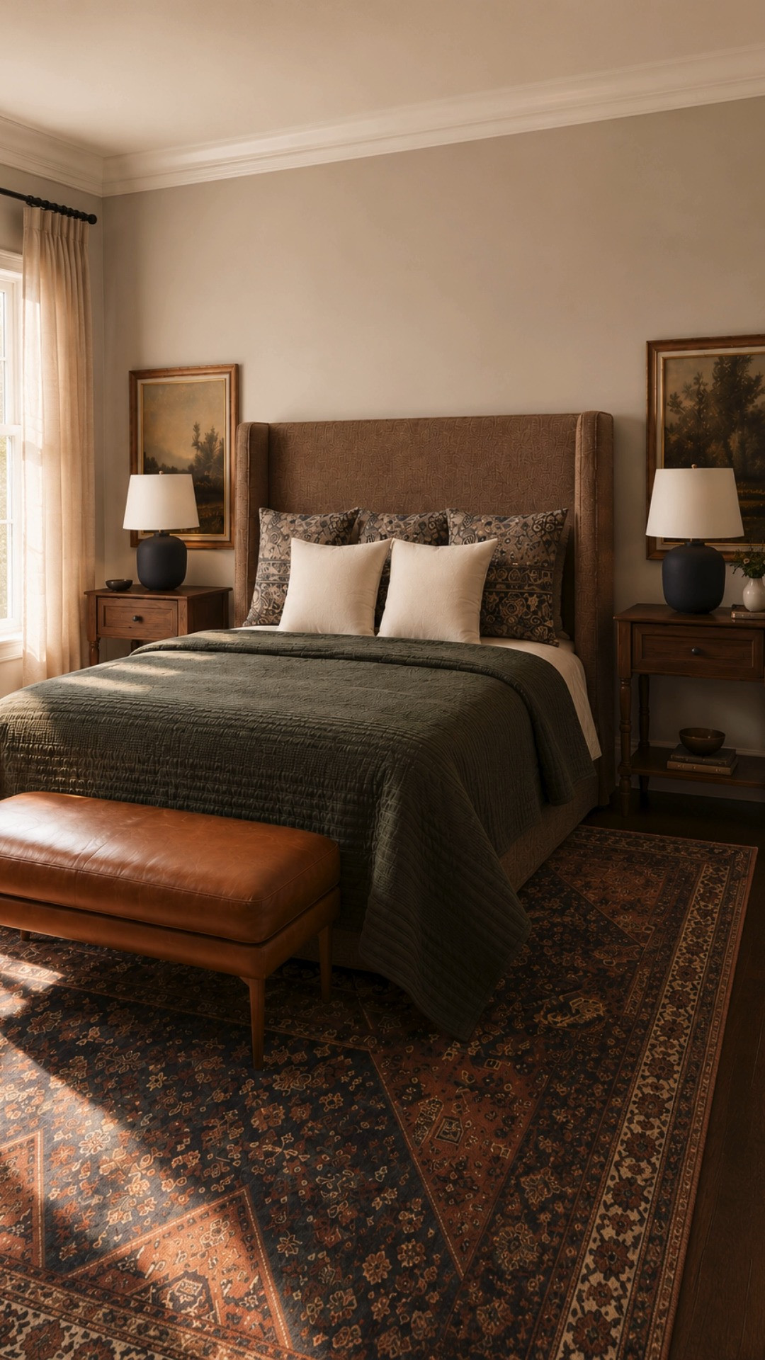 This bedroom feels like the perfect balance of modern organic warmth and timeless traditional layering. The earthy palette, soft natural light, rich textures, and collected furnishings create a calm cozy retreat that feels beautiful year round.

modern organic primary bedroom, cozy earthy interiors, warm neutral bedroom inspiration, layered organic textures, olive green bedroom decor, collected home styling, vintage inspired rug, designer inspired bedroom, warm wood furniture, elegant cozy interiors, sophisticated neutral bedroom, earthy luxury home decor, warm ambient lighting, cozy retreat aesthetic, timeless organic interiors, layered bedroom decor, warm gathered home, elevated bedroom inspiration, modern transitional bedroom, cozy collected interiors 

 #LTKHome