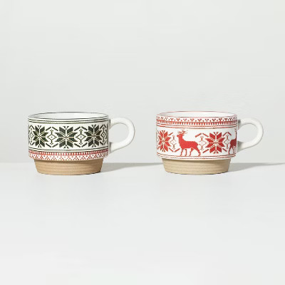 10.5oz Stoneware Fair Isle Comfy/Cozy Mug 2pk Set Green/Red/Cream - Hearth & Hand™ with... | Target