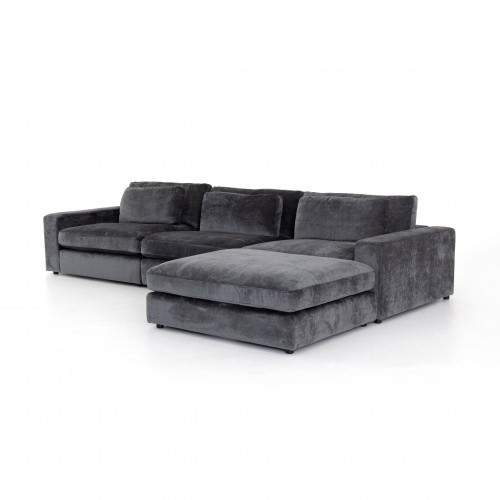 Four Hands Bloor 3 Piece Sectional W/ Ottoman Charcoal Worn Velvet | Gracious Style