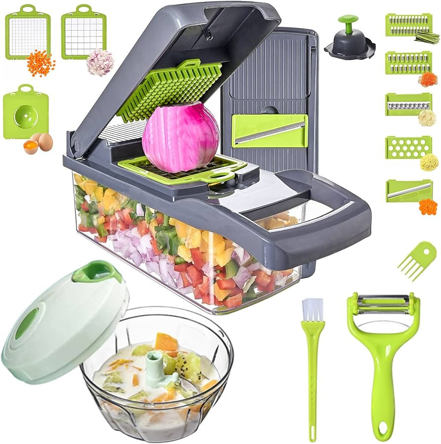 Vegetable Chopper Slicer 16-in-1 with Spice Chopper Set 7 Blades Veggie Dicer Onion Fruit Cutter ... | Amazon (US)
