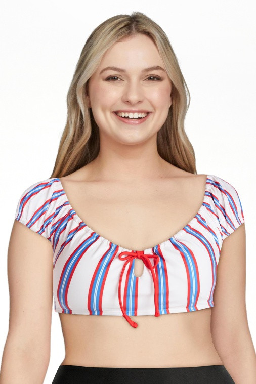 No Boundaries Striped Swim Bikini Top with Cap Sleeves, Women's XXS-XXL | Walmart (US)