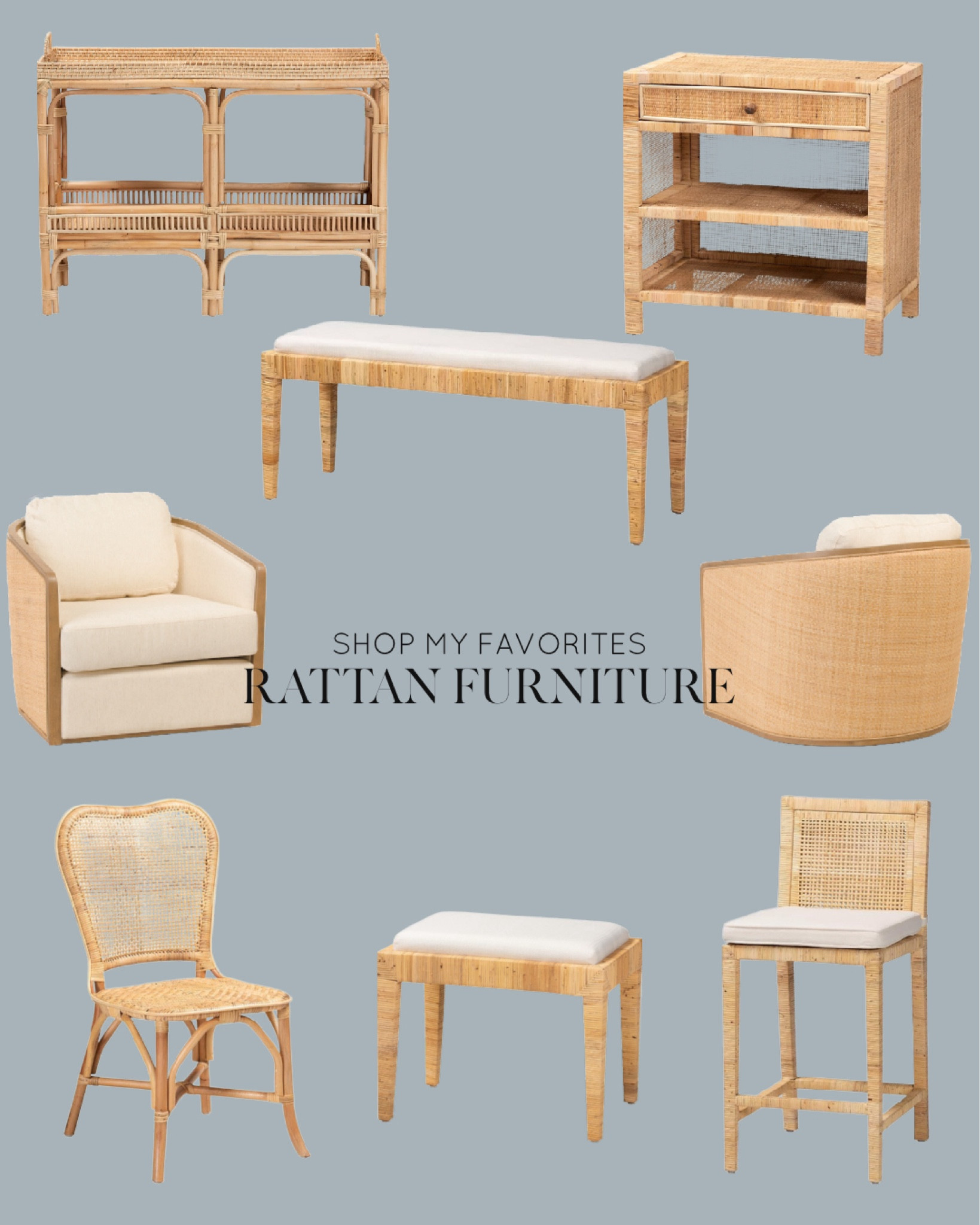 Natural neutral rattan furniture, rattan nightstands, rattan swivel chairs, natural barstools, rattan console table 

#LTKSaleAlert #LTKHome #LTKFindsUnder100