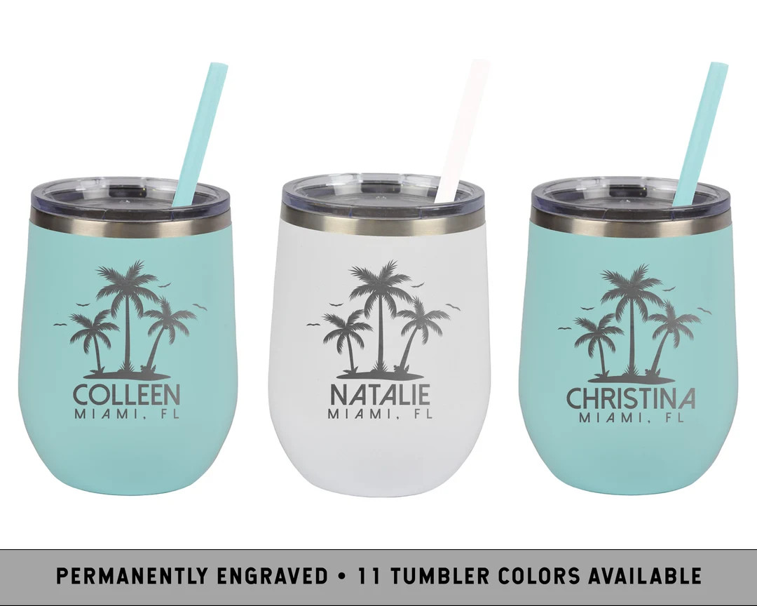 PALM TREE TUMBLER | Custom Wine Tumbler| Beach Bachelorette Favors | Palm Tree Wine Tumbler | Bea... | Etsy (US)