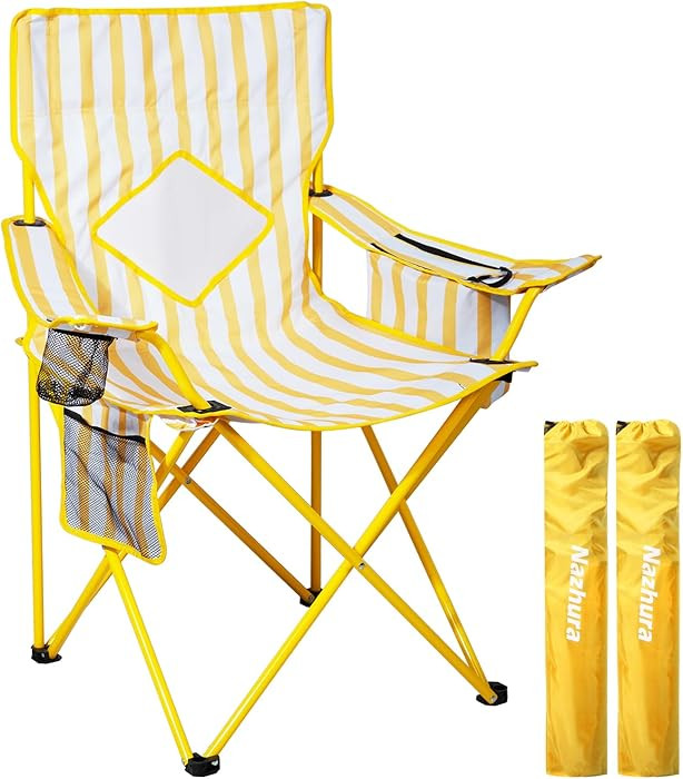 Nazhura 2 Pack Folding Camping Chair with Cooler Pouch, Mesh Backrest and Cup Holder Pocket (Yell... | Amazon (US)