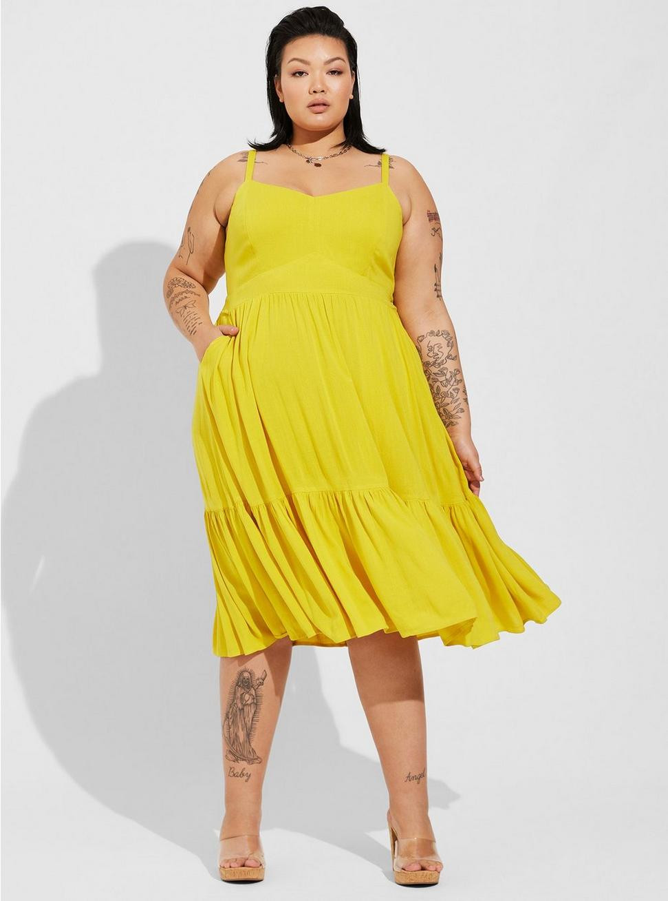 Midi Rayon Slub Tiered Dress | Torrid (US & Canada)