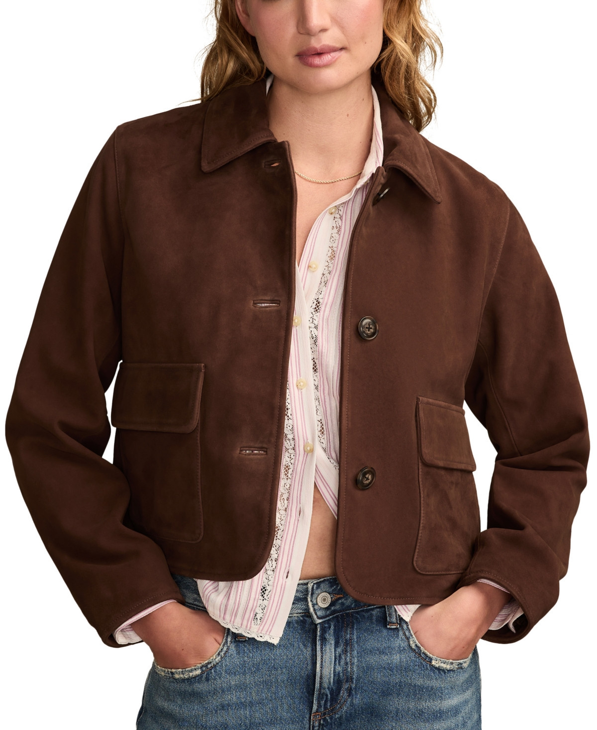 Lucky Brand Women's Suede Leather Jacket - Chocolate Brown | Macy's